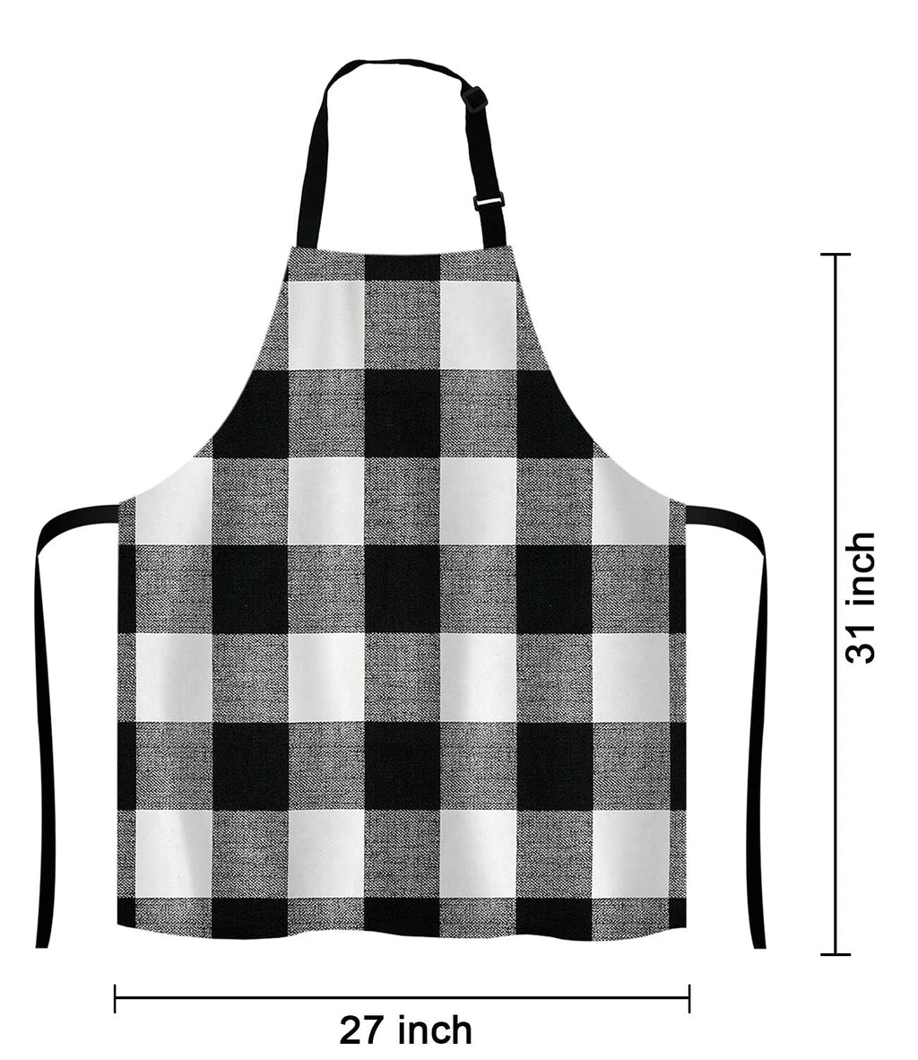Lefolen Black and White Buffalo Plaids Bib Apron with Adjustable Neck for Men Women,Suitable for Home Kitchen Cooking Waitress Chef Grill Bistro Baking BBQ Cobbler Apron
