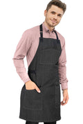 Under NY Sky Chef Apron, Smart Pockets, Cotton Straps, Unisex, Black Denim