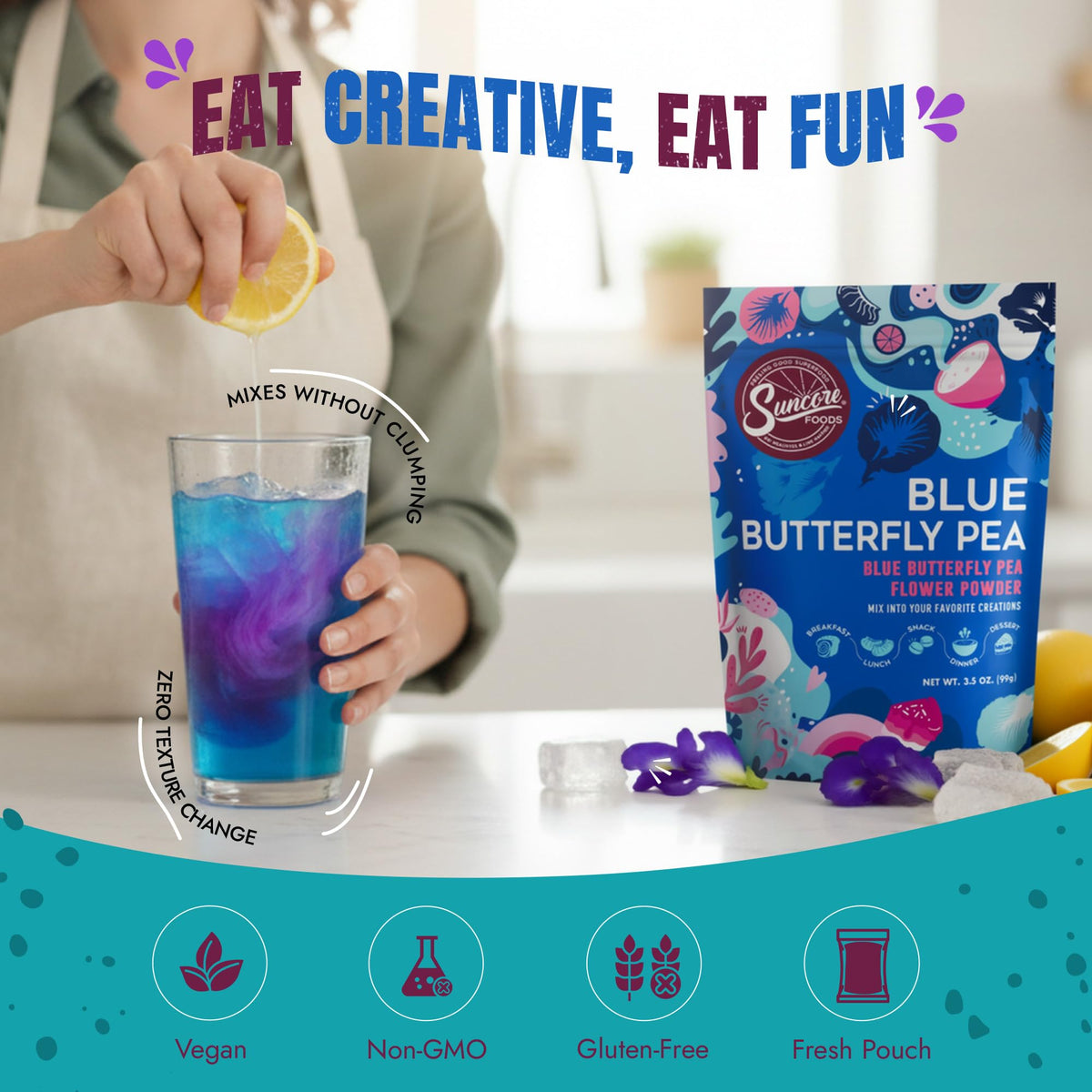 Suncore Foods Butterfly Pea Flower Powder 3.5oz | Gluten Free | Vegan