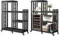 BRIGHTSHOW Free Standing Baker Rack Mini Fridge Stand with Wheels, 6 Tire Kitchen Storage Shelf Organizers Coffee Table Bar Microwave Stand for Patio Garage Shelving Home Porch Decor Office House