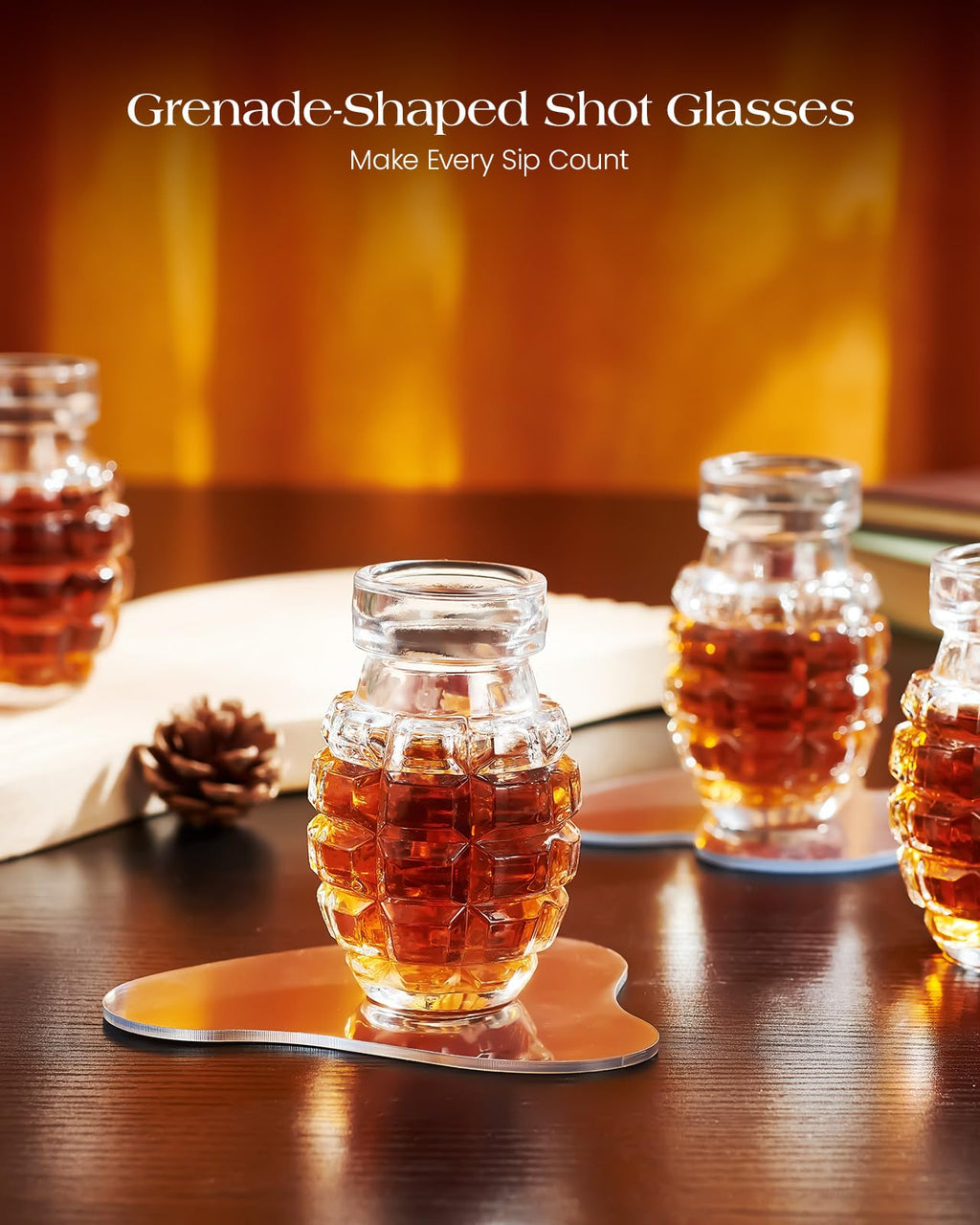 Kollea Grenade Shaped Shot Glass Set, 4 Pcs 3.7 Oz Heavy-Base Cups