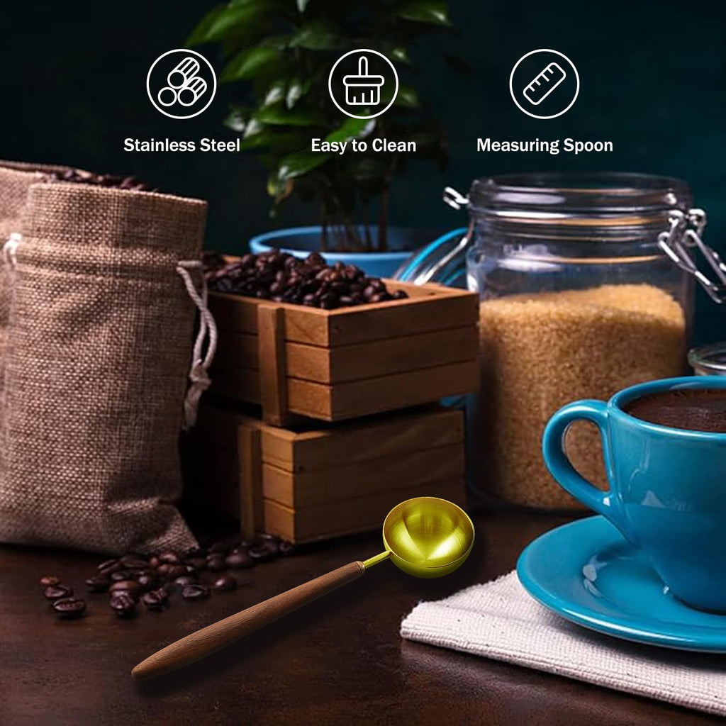 Gonzone Coffee Spoon - Vintage Walnut Wood Handle, Stainless Steel Coffee Scoop ，Stainless Steel Tea Scoopand Seasoning Spoons (1, Gold, 5g Capacity)