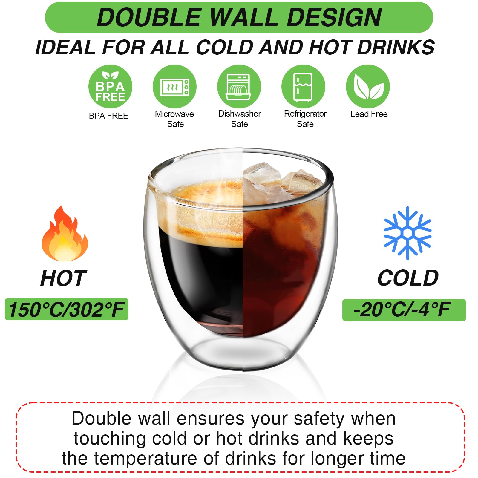 Espresso Cups Set of 4, 3 OZ Expresso Shots Glass Cup, Double Walled Glass Coffee Mugs, Espresso Machine Accessories,Insulated Clear Espresso Shot Glasses Cups,Water Won't Enter Between Double Walls