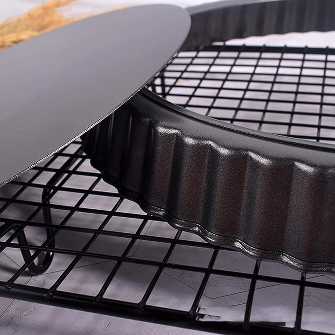 Fluted Tart Pan with Removable Bottom, Carbon Steel Round Tart Pan, Deep Baking Dish Pie Plate for Cakes Pies ([Thickened] 12-inch live bottom pie plate)