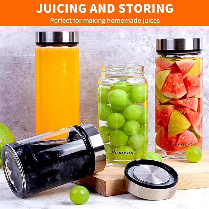 20oz Glass Juice & Water Bottles 6-Pack with Lids- Wide Mouth Reusable Borosilicate Glass- for Juicing, Smoothies, Protein Shakes, Blender & Shaker Bottle- Refillable & Dishwasher Safe(20 oz/600ml)