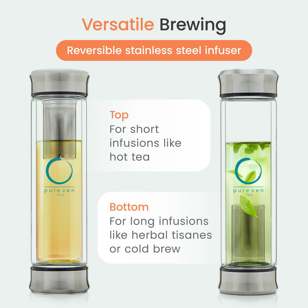 Pure Zen Tea Infuser Bottle, 13 oz, Tea Bottle with Infuser, Tea Gift Set
