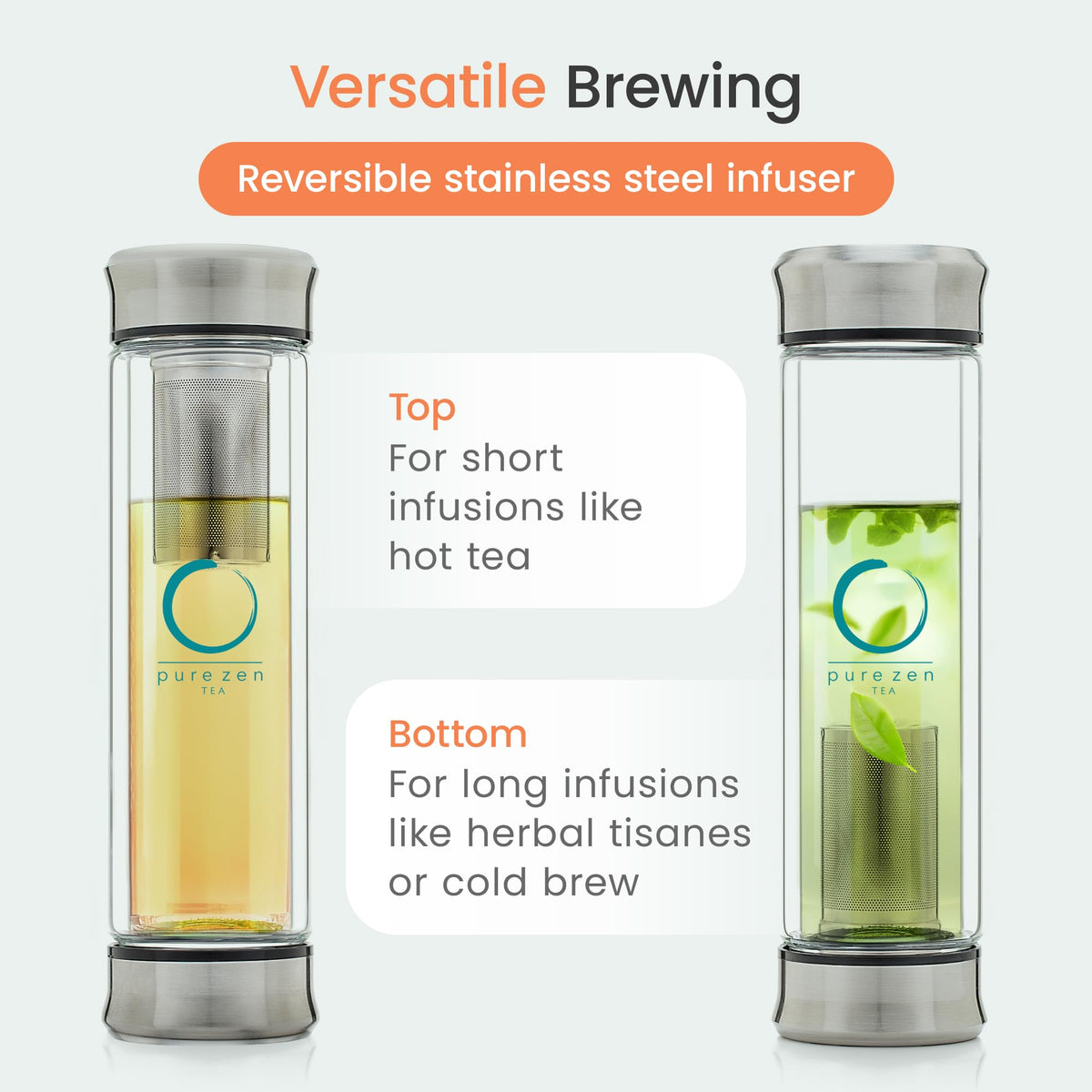 Pure Zen Tea Infuser Bottle, 13 oz, Tea Bottle with Infuser, Tea Gift Set