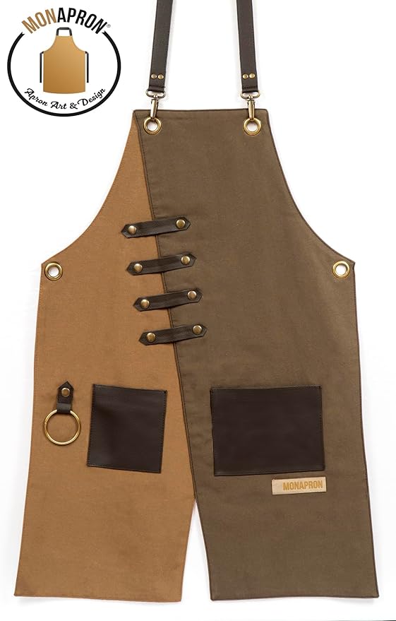 Apron for Women and Men Waterproof Canvas Extra Pocket for Chef Barista Gardening BBQ Grilling Crossback Unisex