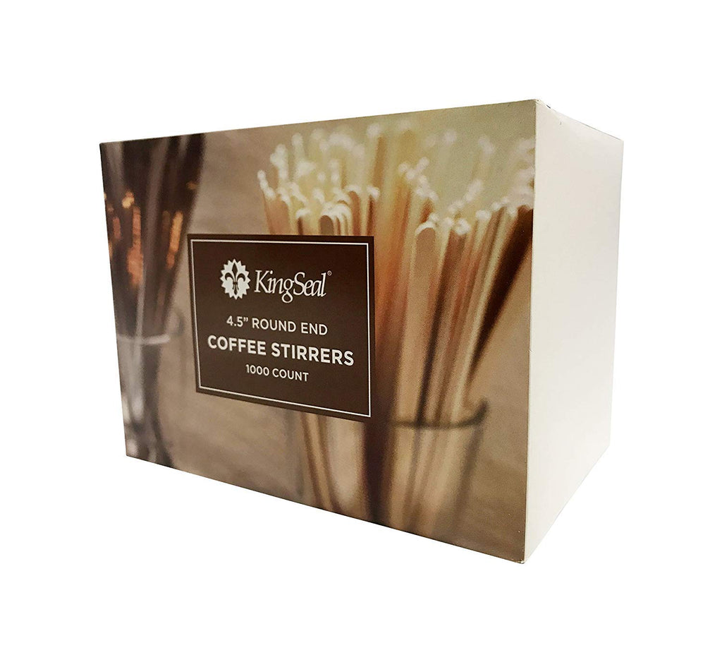 10,000 Count | KingSeal Natural Birch Wood Coffee Beverage Stirrers, Stir Sticks, Waxing Sticks, Popsicle Sticks, 4.5 Inches, Round End - 10 Boxes x 1000 Stirrers