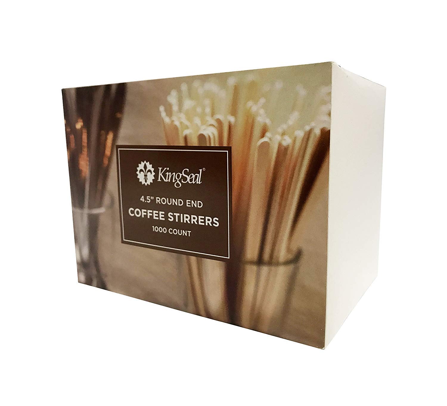 10,000 Count | KingSeal Natural Birch Wood Coffee Beverage Stirrers, Stir Sticks, Waxing Sticks, Popsicle Sticks, 4.5 Inches, Round End - 10 Boxes x 1000 Stirrers