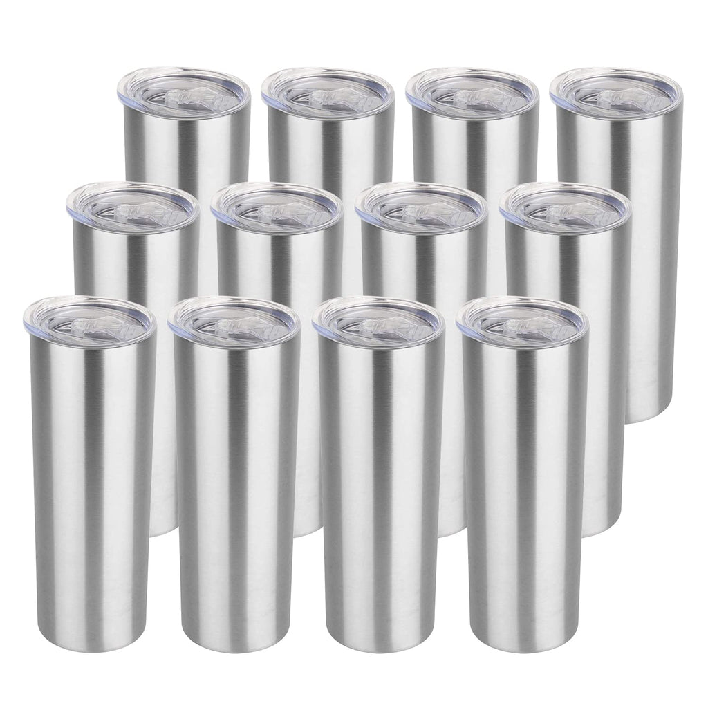 HASLE OUTFITTERS 20 oz Skinny Tumblers Bulk Set, Stainless Steel Insulated Slim Tumblers with Lids, Reusable Double Wall Travel Coffee Mugs, Durable Powder Coated Travel Water Cups(12)
