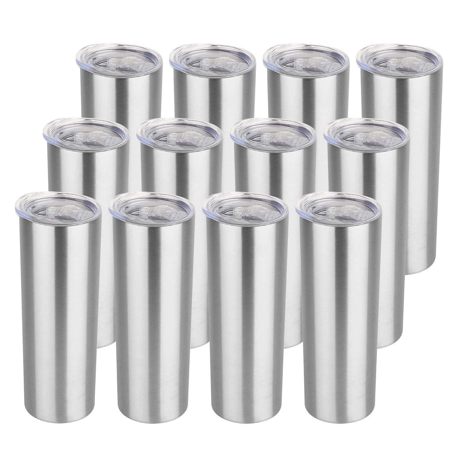 HASLE OUTFITTERS 20 oz Skinny Tumblers Bulk Set, Stainless Steel Insulated Slim Tumblers with Lids, Reusable Double Wall Travel Coffee Mugs, Durable Powder Coated Travel Water Cups(12)