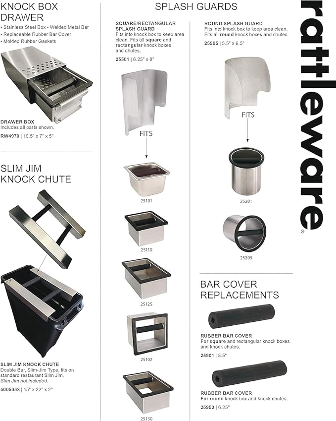 Rattleware Round Stainless Steel Espresso Knock Box with Splash Guard