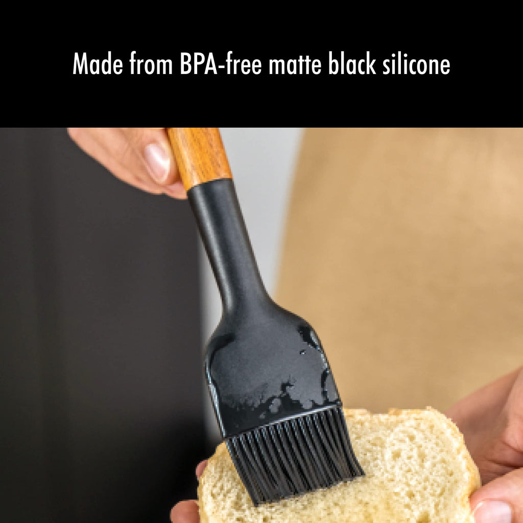 STAUB Pastry Brush, Perfect for Evenly Glazing Pastries and Basting Meats, Durable BPA-Free Matte Black Silicone, Acacia Wood Handles, Safe for Nonstick Cooking Surfaces