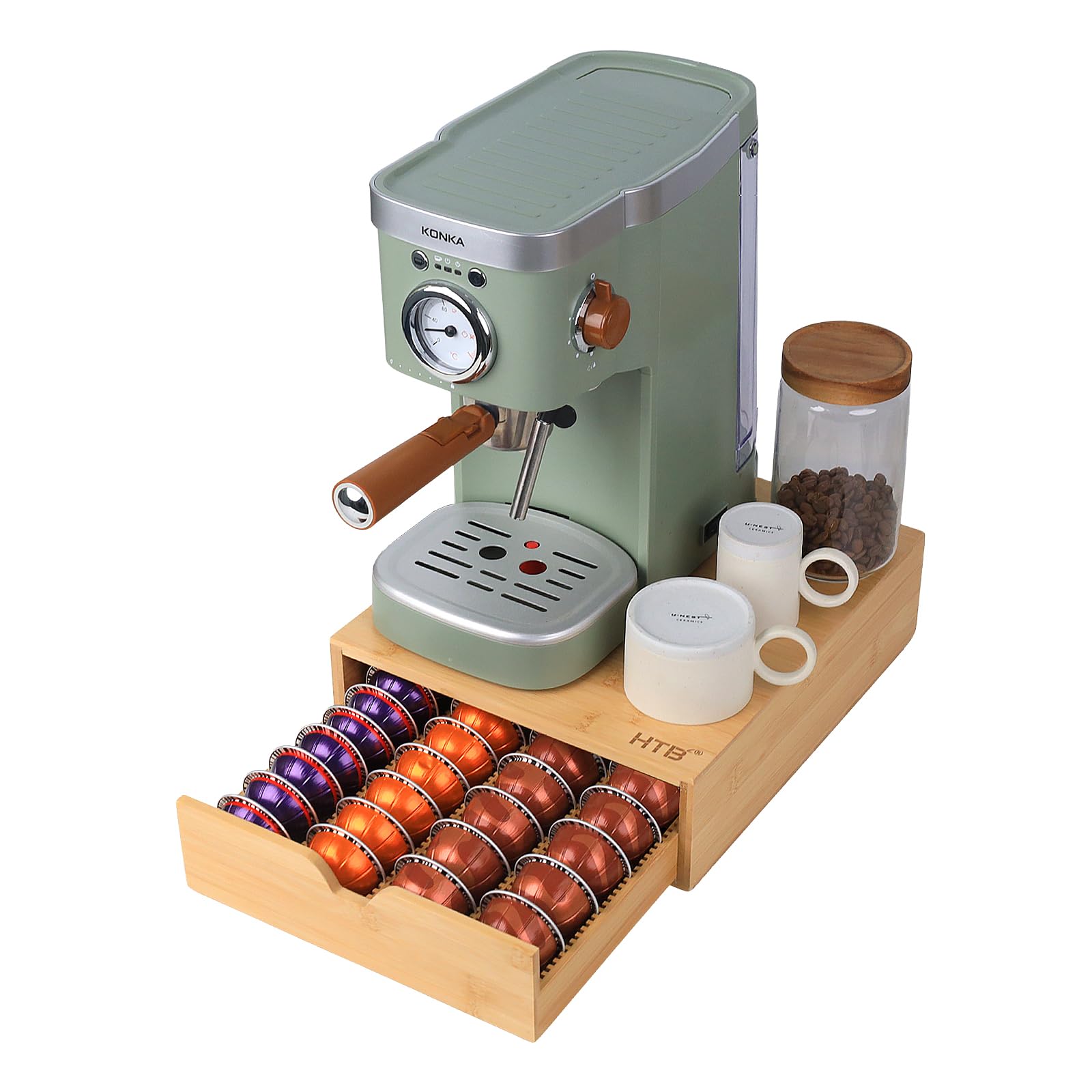HTB K Cup Holder Compatible Coffee Pod Storage Drawer,Bamboo 1-drawer