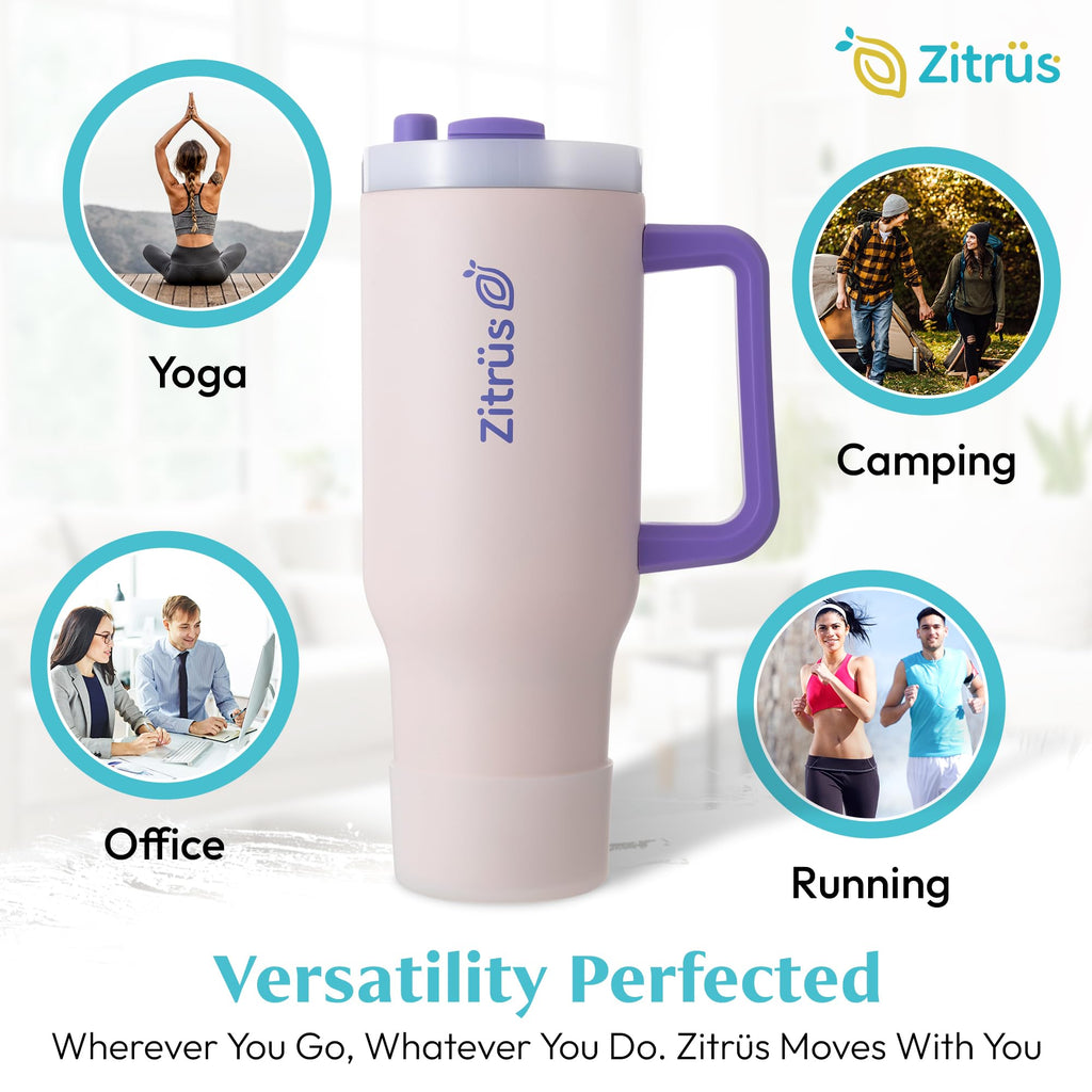 ZITRÜS 40 oz Tumbler with Handle and Straw | Leak Proof Insulated Stainless Steel Water Bottle Travel Mug Fits in Cup Holder | Keeps Cold Hot | Gifts for Women Men Him Her (Pink, 40 oz)