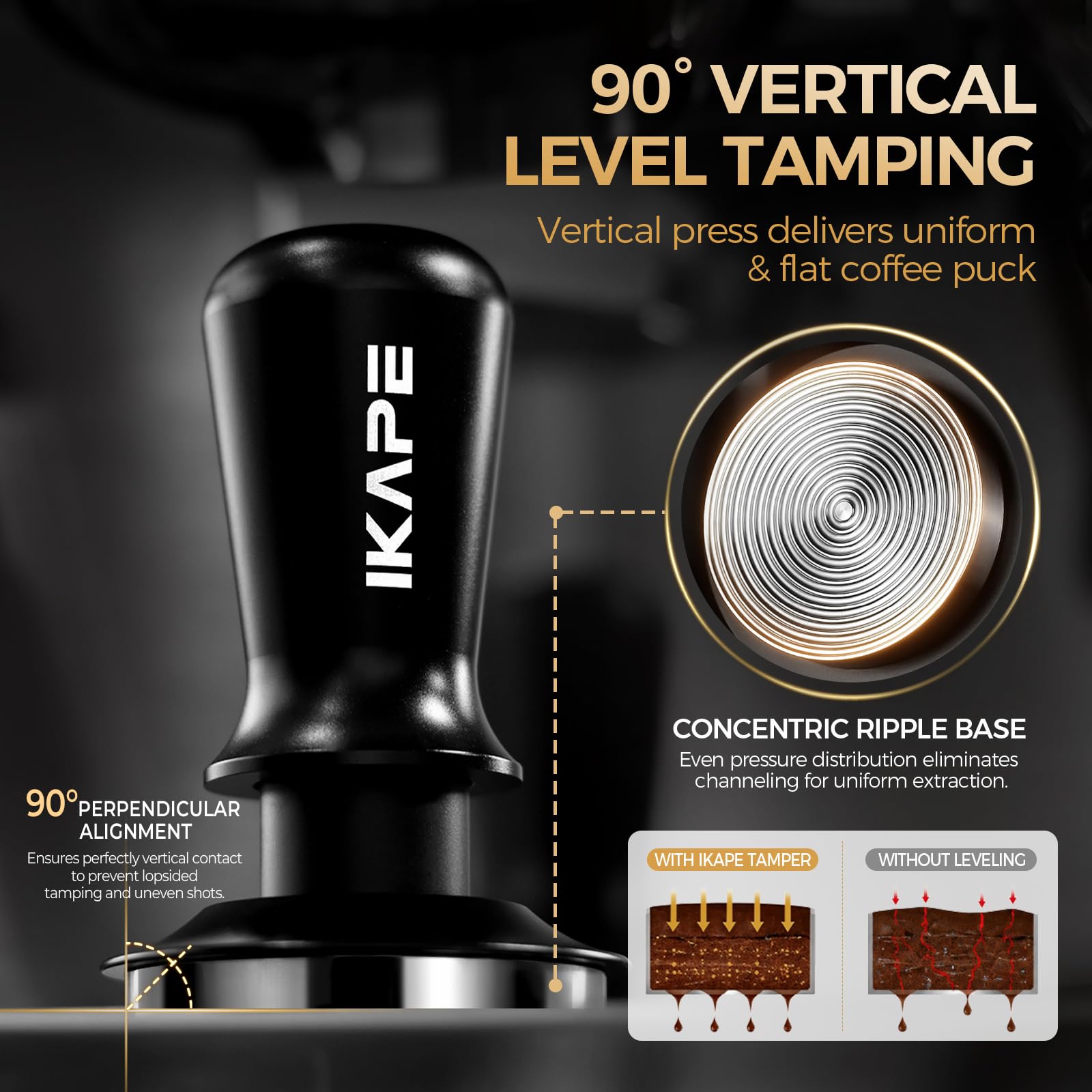 IKAPE 45mm Espresso Tamper, Premium Barista Coffee Tamper with Calibrated Spring Loaded, 100% Flat Stainless Steel Base Tamper for Espresso Machine