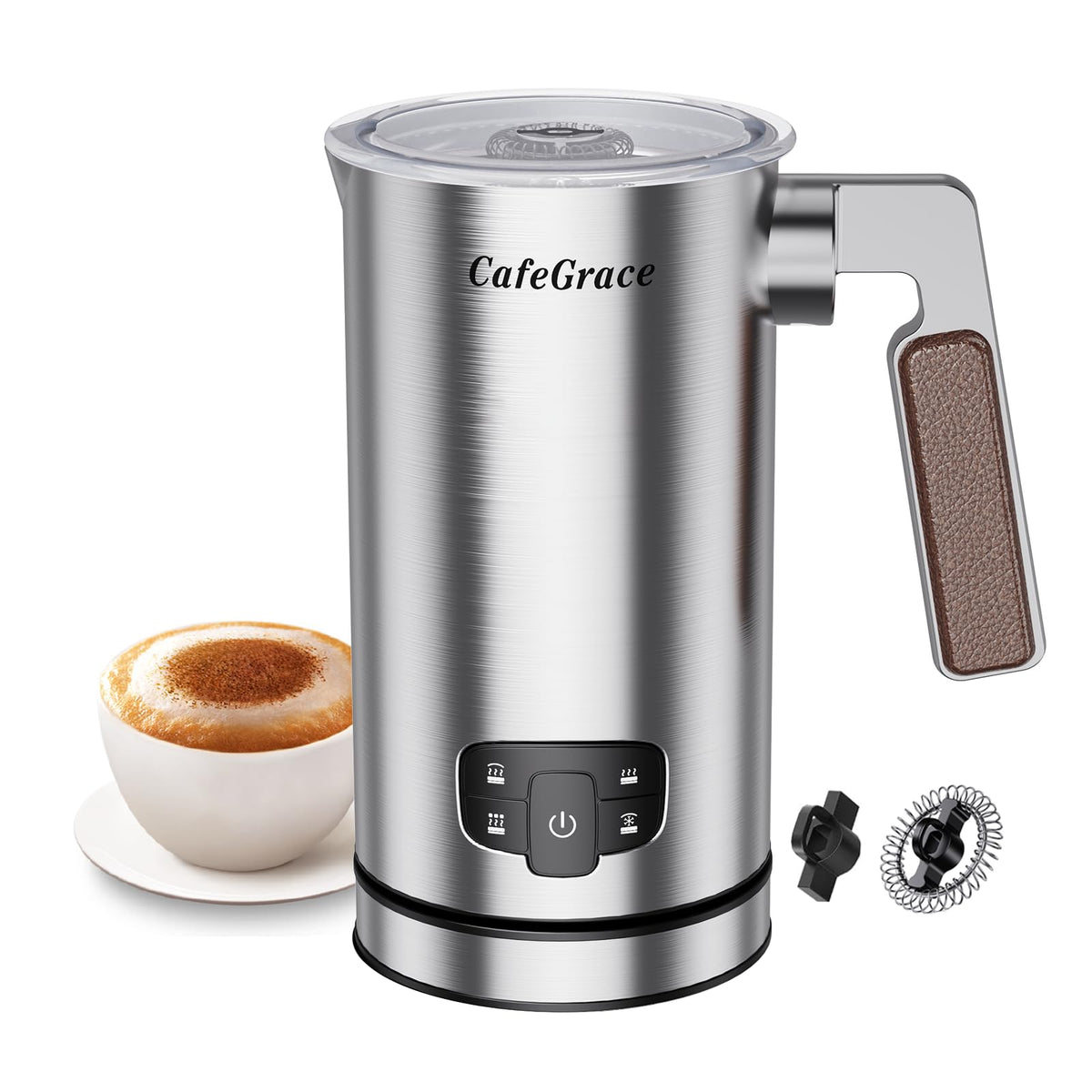 CafeGrace Milk Frother, 4-in-1 Milk Frother and Steamer, Automatic Hot and Cold Foam Maker and Milk Steamer for Coffee, Latte, Cappuccino, Macchiato, Hot Chocolate, Matcha