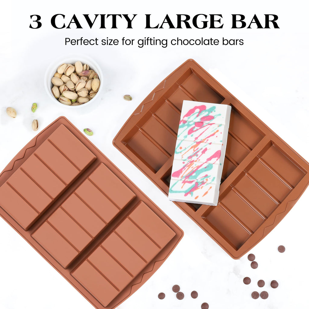 KASHME 2 Pcs Chocolate Bar Mold Deep Dubai 0.85 Inch Stuffed Chocolate Molds Silicone Large Break Apart Silicone Molds (10 Snap + 5 Snap）