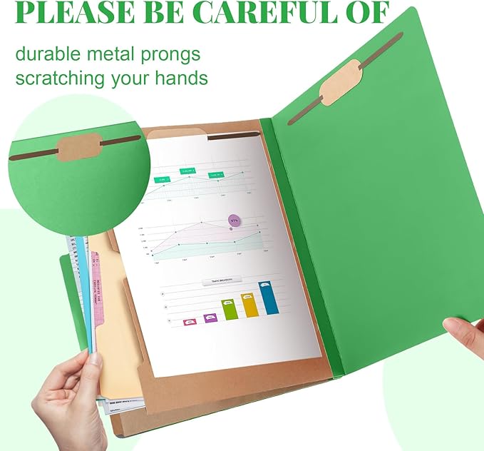 24 Pcs Classification Folders Letter Size, Back to School Supply for Teacher, Student, 2 Pocket Dividers Pressboard File Folder Bulk with 2 Fasteners, 2 in Expanding File Organizer (Green)