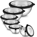LIANYU 6 Piece Mixing Bowls Set with Airtight Lids, Metal Nesting Bowl