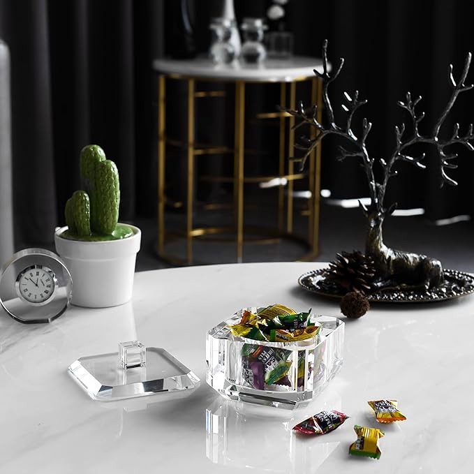 kitCom Crystal Candy Dish with Lid Hand-Cut Home Decorative Jewelry Box Candy Jar W 4" x H 3.5", Comes With Gifed Box