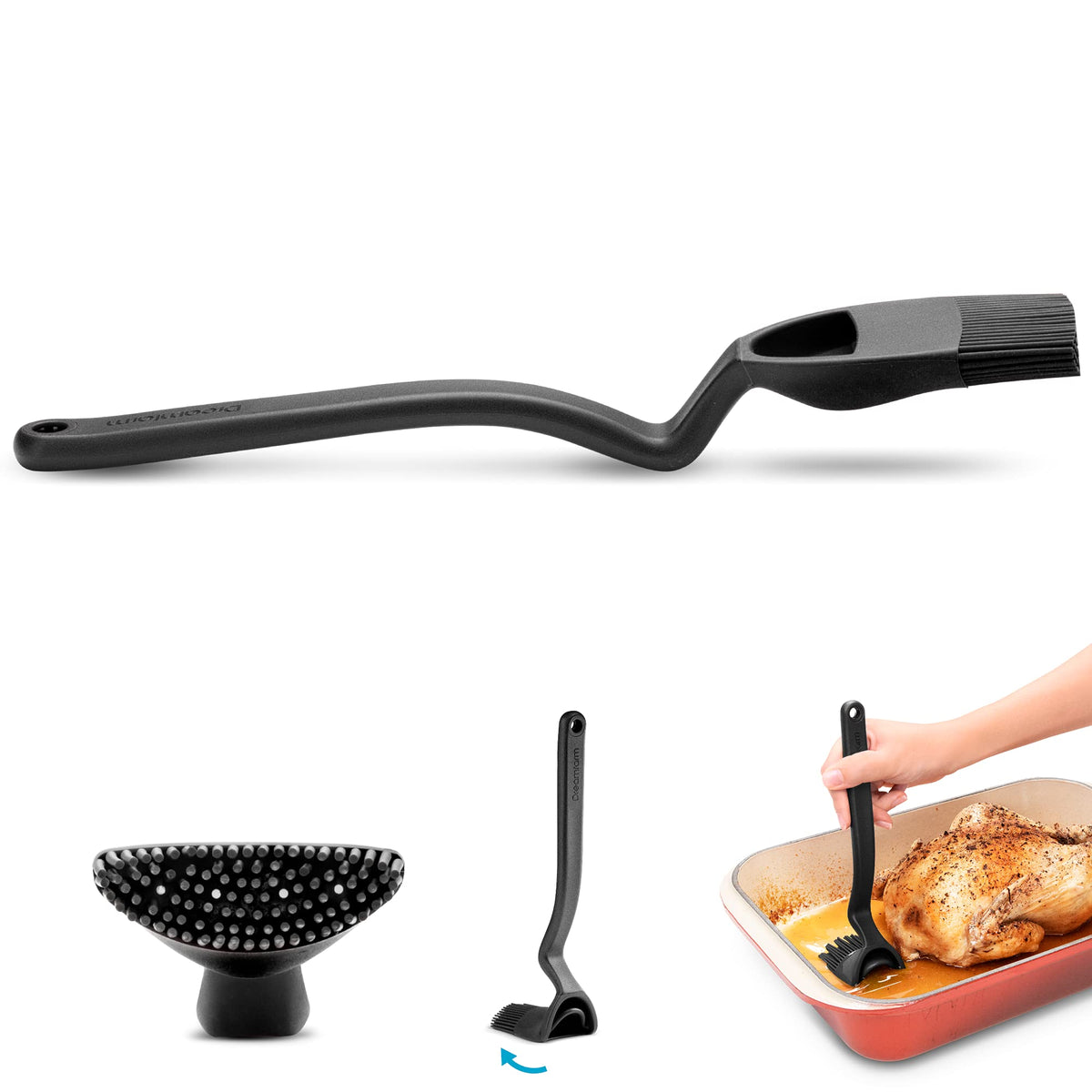 Dreamfarm Brizzle 3-In-1 Flexible Silicone Sit-Up Basting, Drizzle, Scooping Brush with In-Built Sauce Resevoir - Red