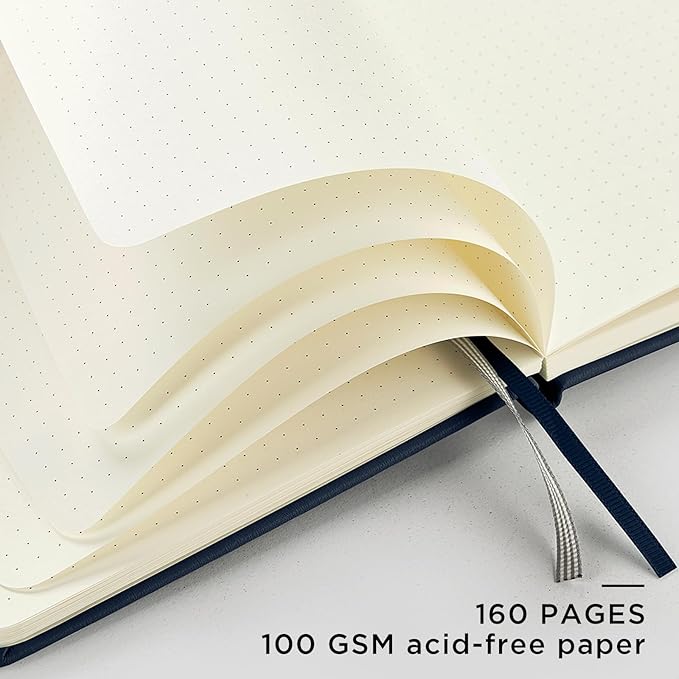 &And Per Se Dotted Journal Notebook, A5 Hardcover Bullet Dotted Journal, 160 Pages 100 gsm Thick Dotted Paper, 3 Sheets of Stickers Included - 5.7'' x 8''（Dark Blue）