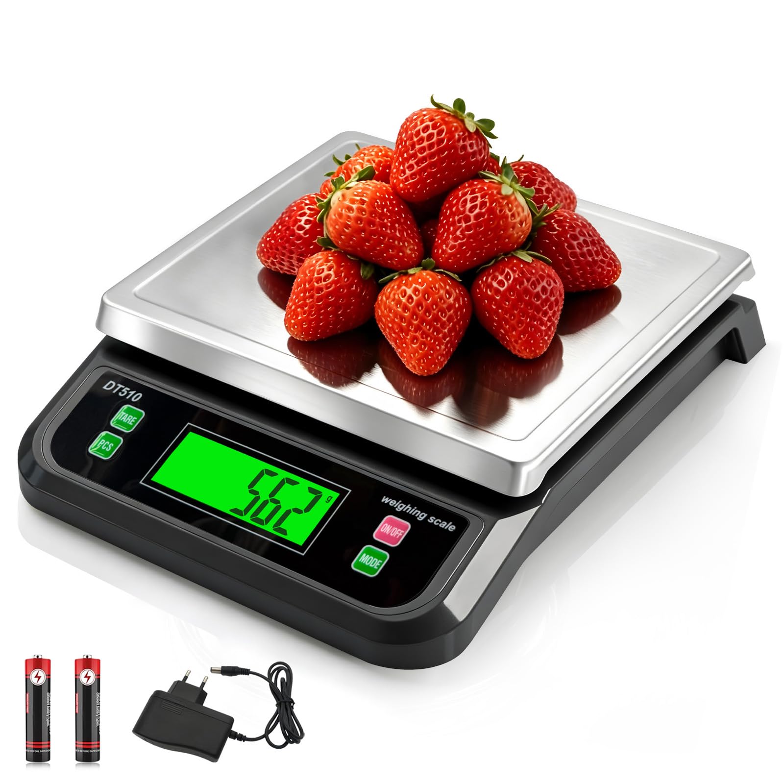 Large Digital Kitchen Scale40kg Stainless Stee with 6 Unit Tare PCS Funtion