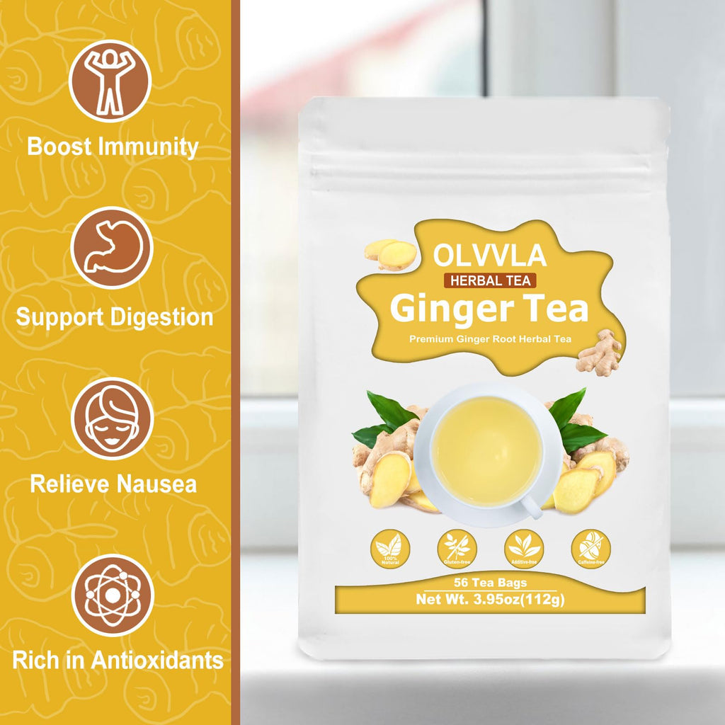 Olvvla - Ginger Tea Bags - 2g X 56 Count - Pure Natural Ginger Root