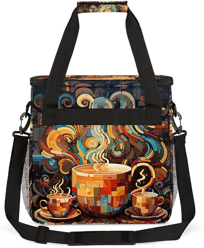 coffee beans cup cartoon Coffee Maker Carring Bag Travel Carrying Storage Tote Bag Compatible with Keurig K-Mini or K-Mini Plus Portable Single Serve Coffee Brewer Case with Pockets for K-cup Pods