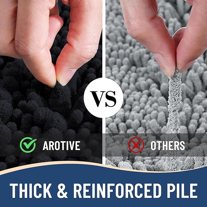 Arotive Luxury Chenille Bathroom Rug Mat, Extra Soft Thick Absorbent Shaggy Bath Rugs, Non-Slip Machine Wash Dry, Plush Bath Mats for Bathroom, Shower and Tub, 45x27, Black