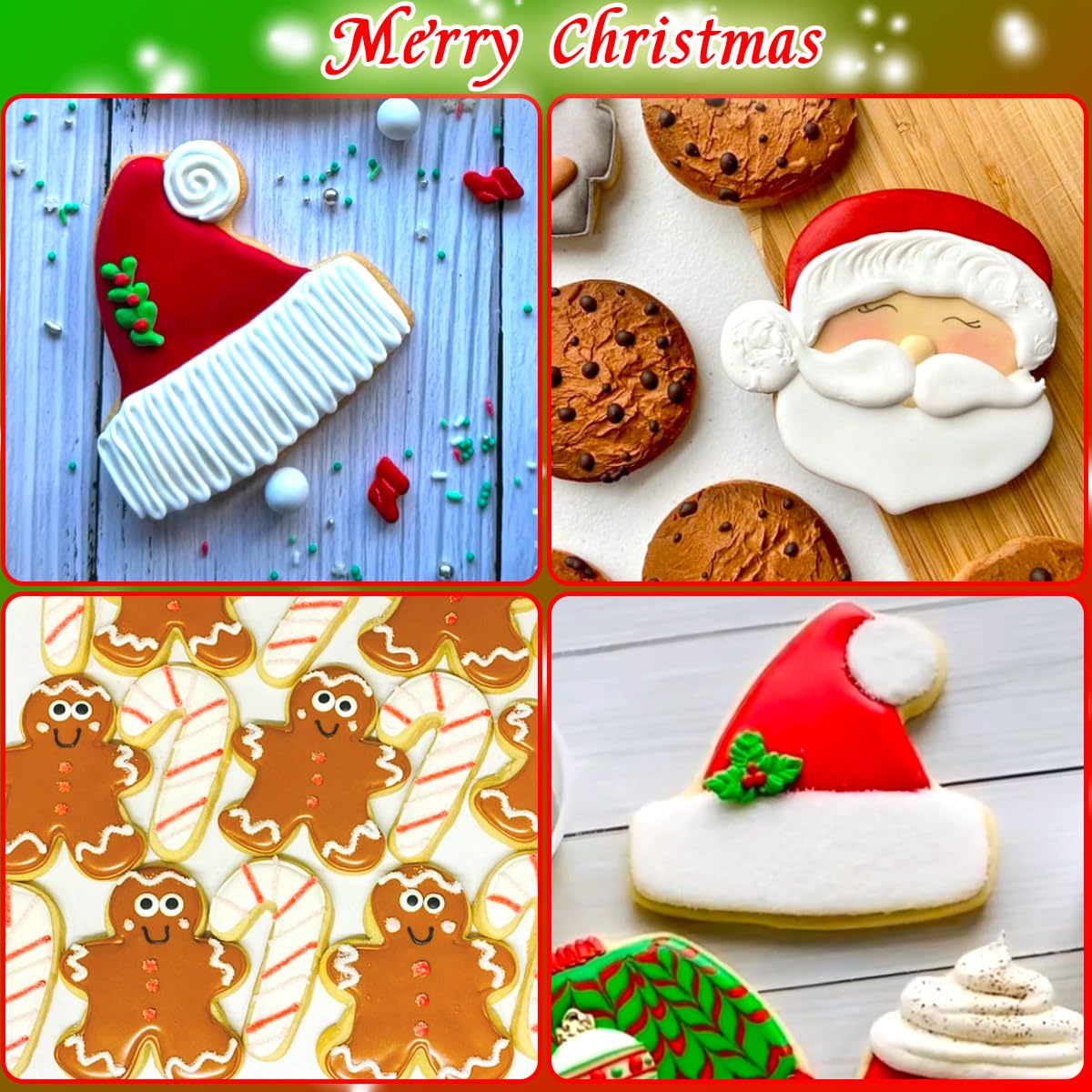 Kanehosi Christmas Cookie Cutters Large 6Pcs, Metal Christmas Hat Socks Candy Canes Santa Claus Ginger Man Mini Tree Shapes Cookie Cutters, 430 Stainless Steel Biscuit Fondant Doubt Cutter
