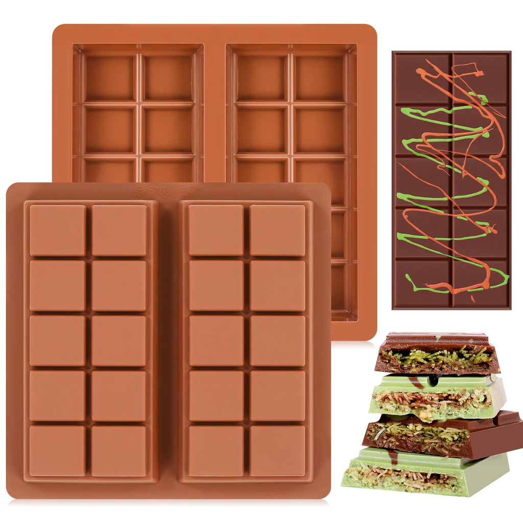 Fimary Dubai Chocolate Molds 1 Inch Deep, Silicone Chocolate Bar Mold – Non-Stick, Flexible, Large and Thick Homemade Chocolates, Candies, and Desserts - Set of 2