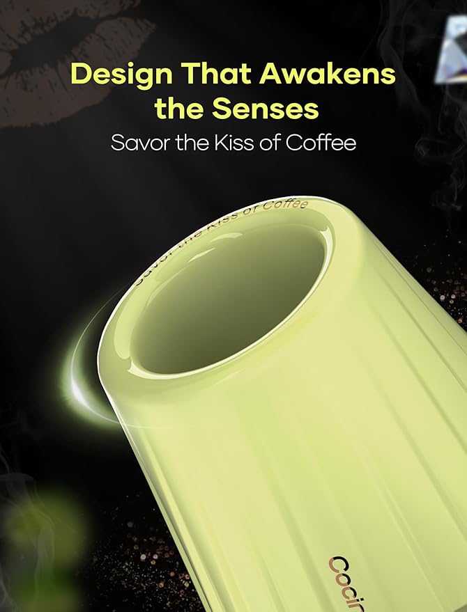 Cocinare KissCup Ceramic Espresso Cup – 2.2oz Demitasse Cup for Espresso, Pour-over coffee & Tea, Lime Green, Ceramic Collection