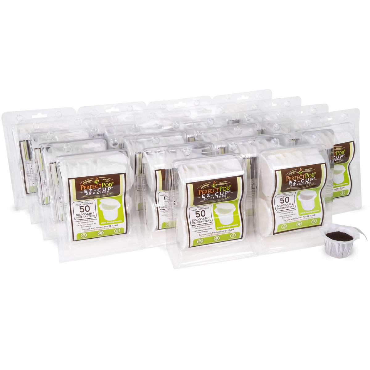 Perfect Pod EZ-Cup Paper Filters with Lid for Reusable Coffee Pods, 900 Ct