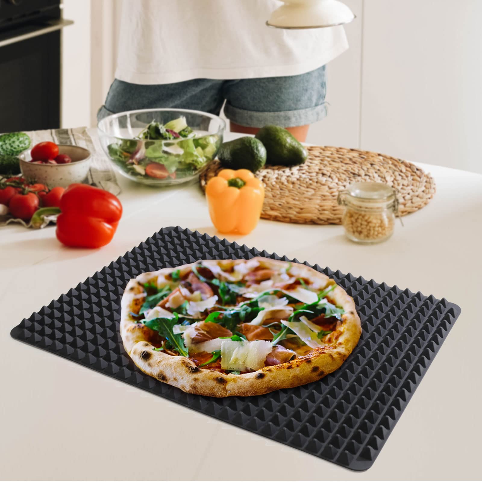 Wolecok Silicone Baking Mat Red Pyramid Non Stick Bacon Microwave Tray Pastry Mats Red BBQ Grill Mat Baking Supplies oven Liners For Bottom Of Oven - 16 X 11''Silicone Mats For Kitchen Counter 1 Pack