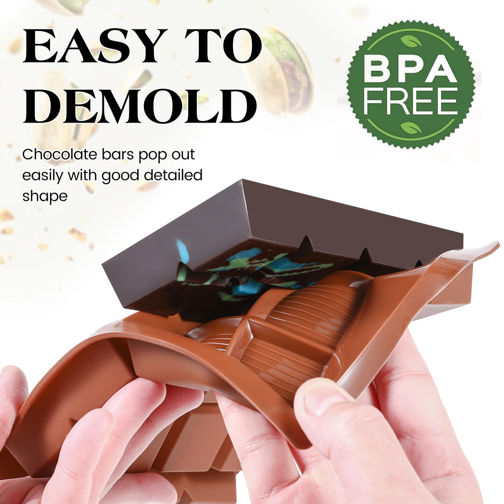 KASHME 2 Pcs Chocolate Bar Mold Deep Dubai 0.85 Inch Stuffed Large Chocolate Molds Silicone Break Apart Thick Silicone Molds for Candy Bar (8 Snap）