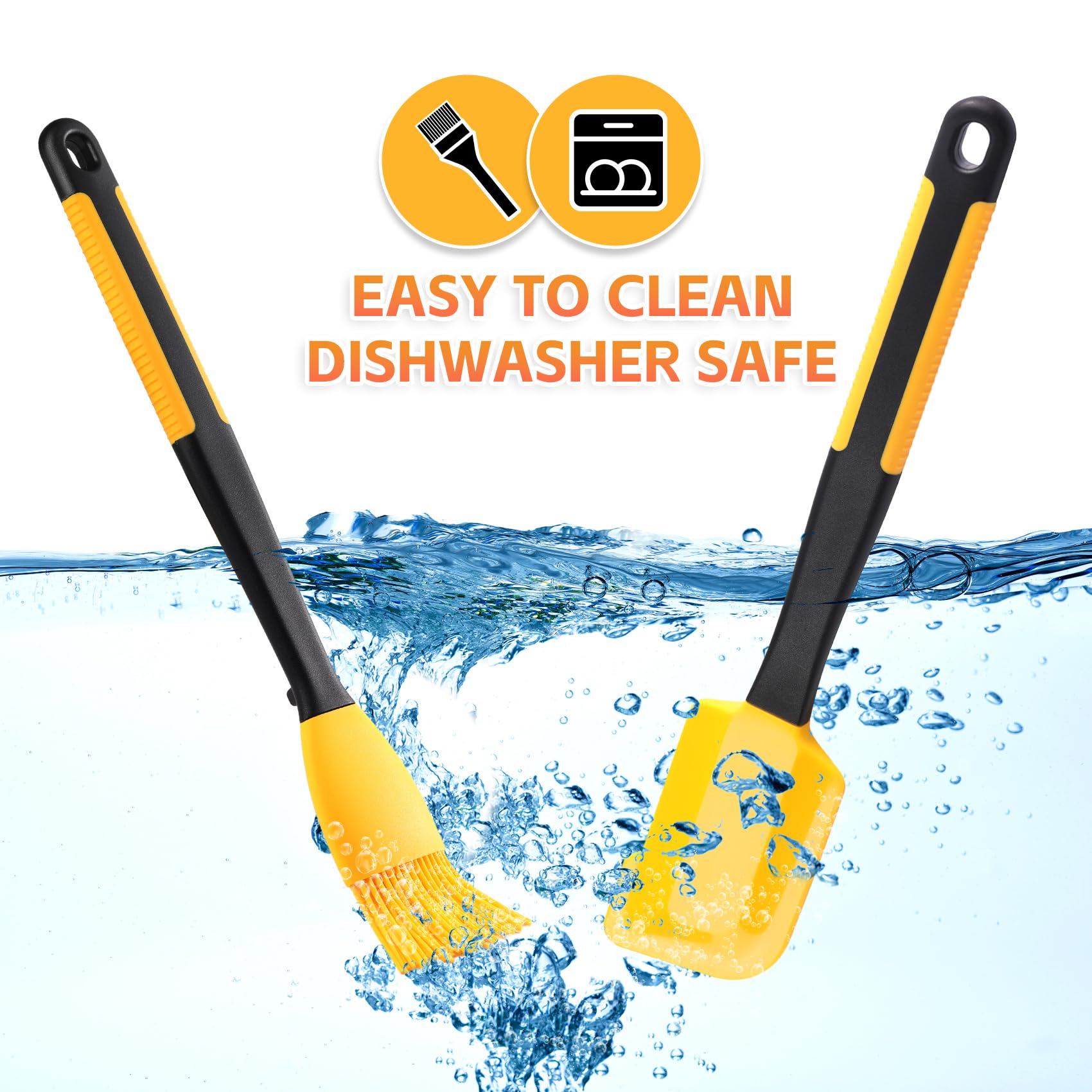 Extra Long Silicone Pastry Brush+Spatula - Heat Resistant, for Baking, Scraping, Mixing, BBQ, Grill, Kitchen, Cooking, Spread Oil, Butter (Yellow Brush+Spatula)