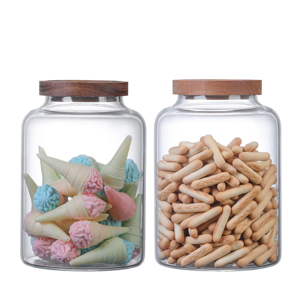 OULOVECO Large Glass Jar with Lid Set of 2, Glass Sugar Containers Kitchen Canisters Pantry Glass Food Storage Container for Candy Coffee Bean Cereal Flour Cookies (67oz(2000ml)-2 pack)