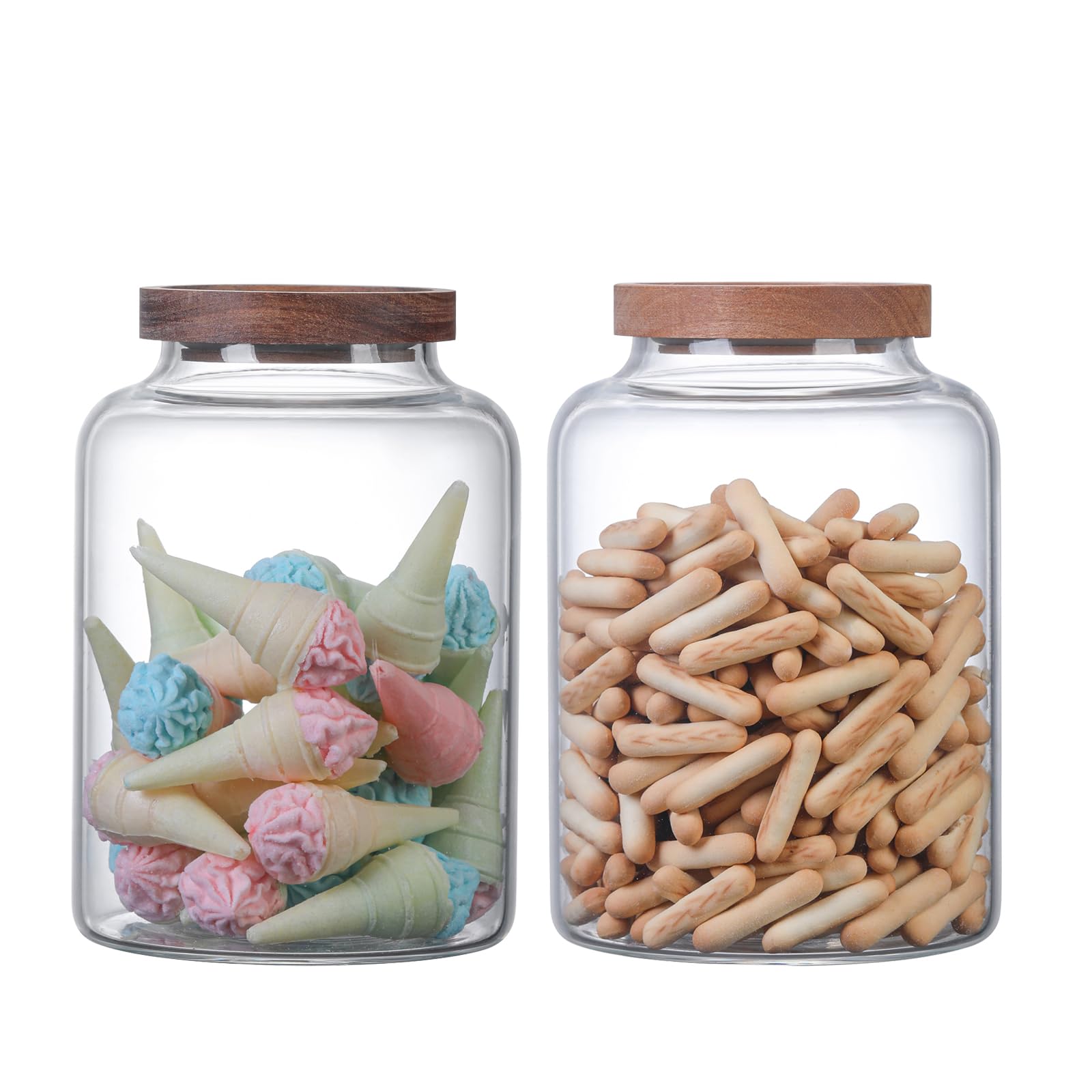 OULOVECO Large Glass Jar with Lid Set of 2, Glass Sugar Containers Kitchen Canisters Pantry Glass Food Storage Container for Candy Coffee Bean Cereal Flour Cookies (67oz(2000ml)-2 pack)