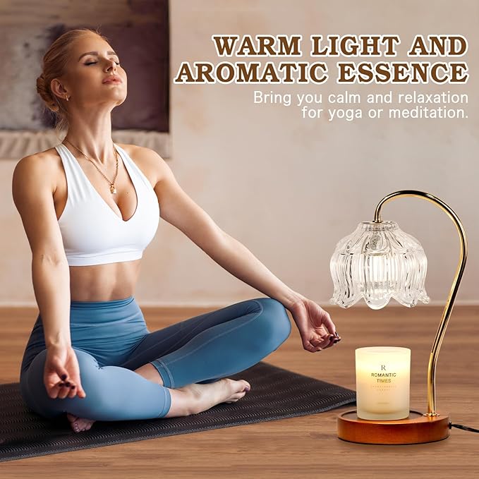 Candle Warmer Lamp with Timer Dimmer, Lotus Flower Dimmable Candle lamp Warmer, 2 Bulbs, Height Adjustable Wax Melt Warmer for Jar Scented Candles, Birthday Gifts Ideas for Women Mom, Home Decor