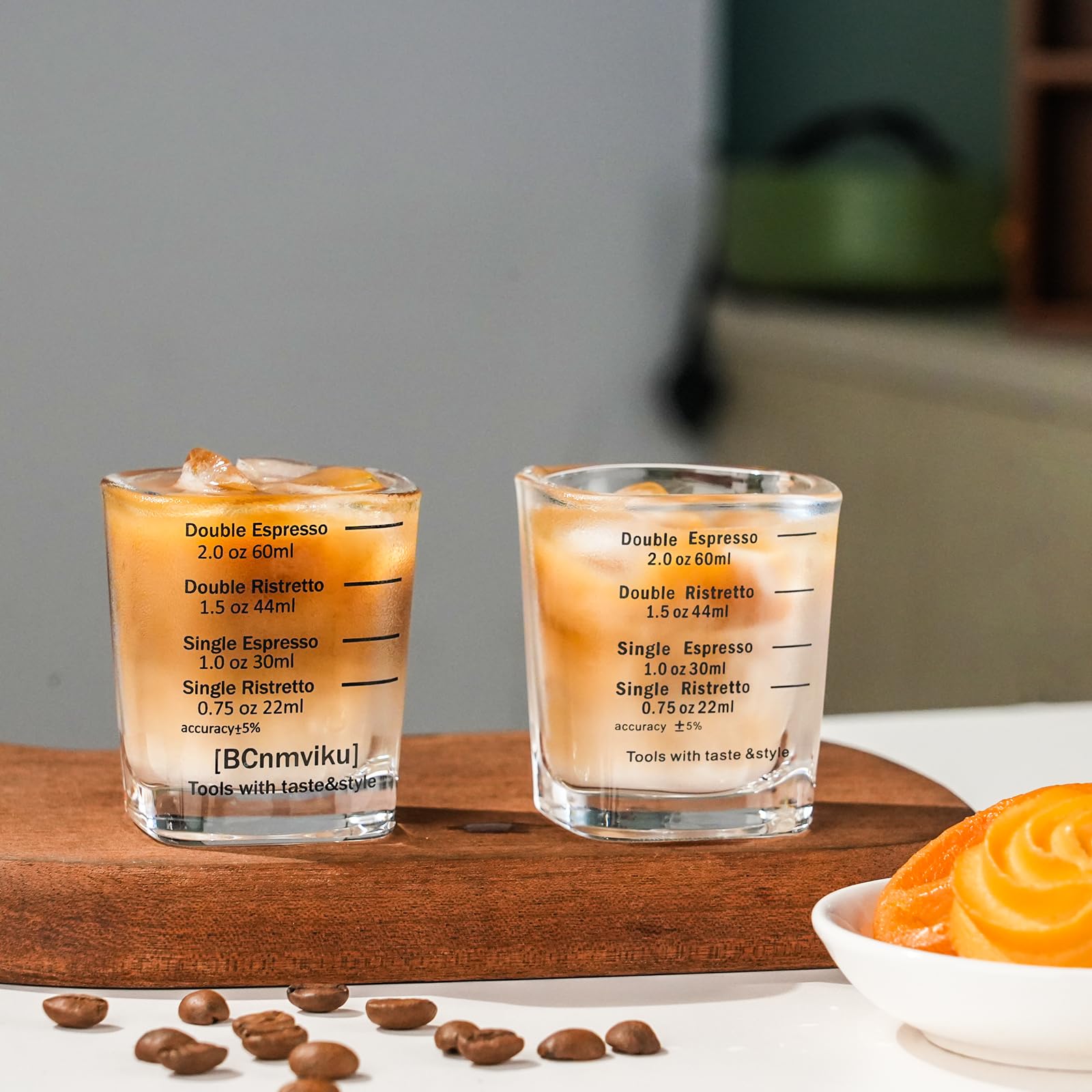 BCnmviku Espresso Shot Glasses Measuring Cup Liquid Heavy Glass for Baristas 2oz for Single Shot of Ristrettos (2 pack)