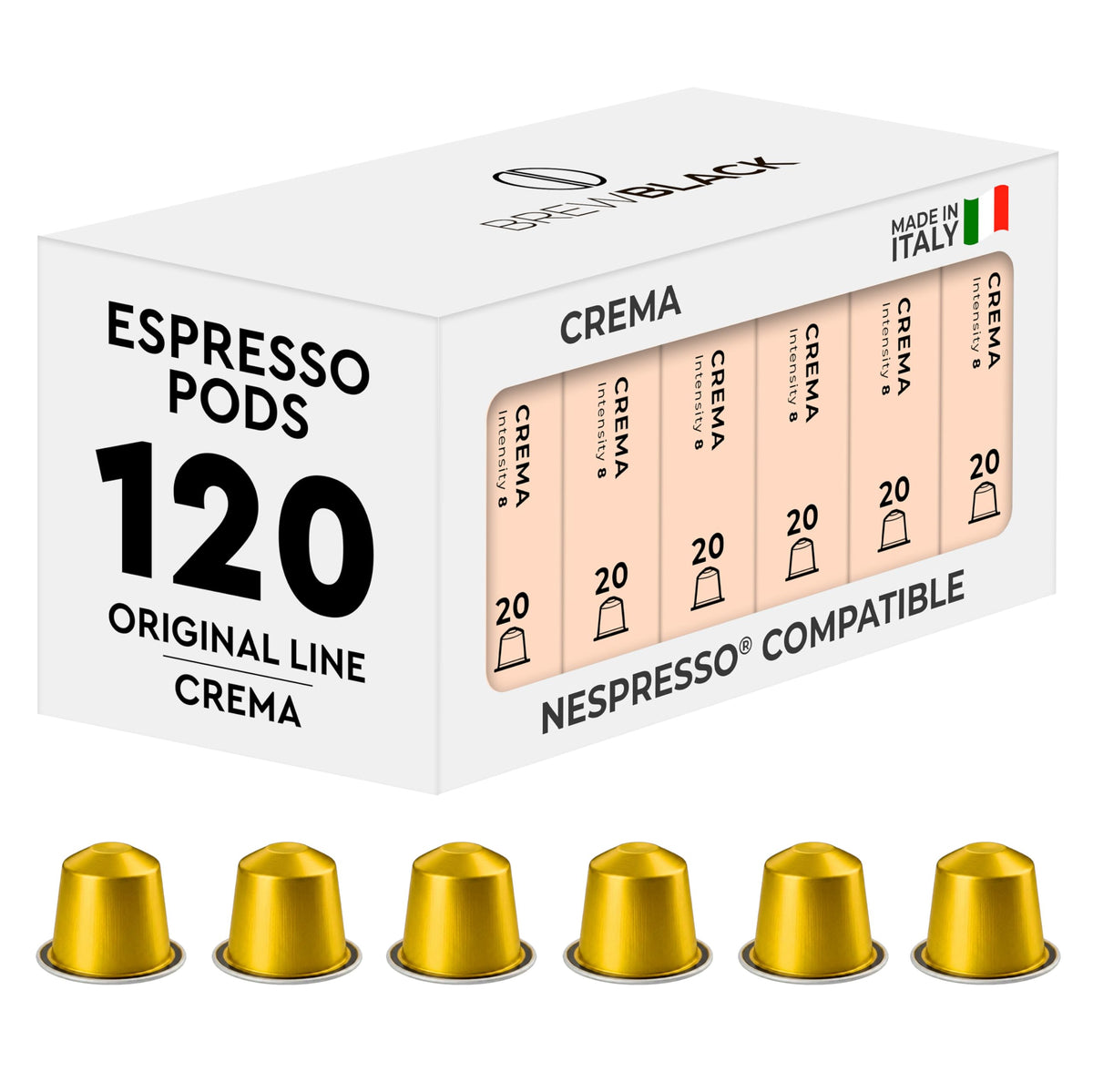 BrewBlack Crema 120 Pods Compatible with Nespresso Original Line