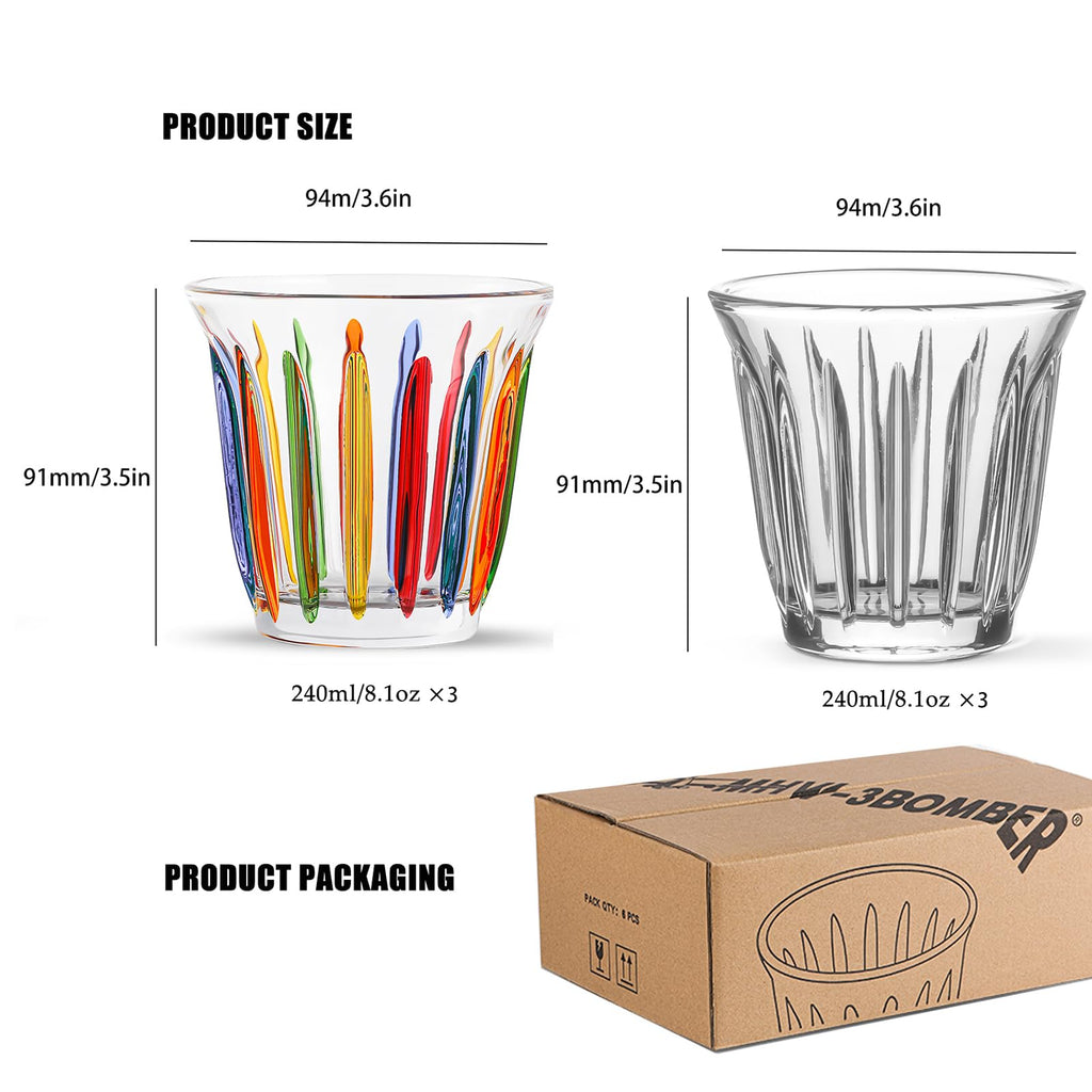 MHW-3BOMBER Espresso Coffee Glasses Set of 6 Drinking Glasses 8.1OZ Latte Glasses for Beverage, Water, Whiskey, Juice, Cocktail, Beer G6195-OS