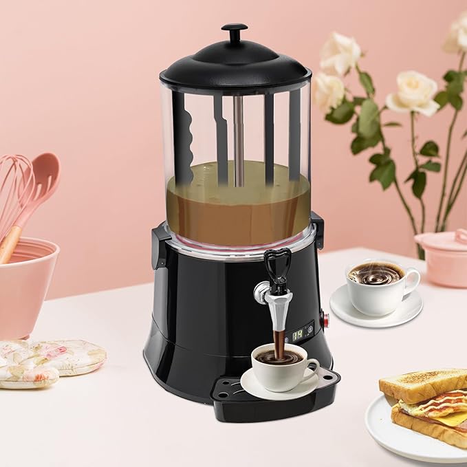 10L Commercial Hot Chocolate Machine Maker,110V Hot Chocolate Melting Machine,Temperature Adjustable Hot Beverage Warmer Dispenser for Chocolate Coffee Milktea (Black)
