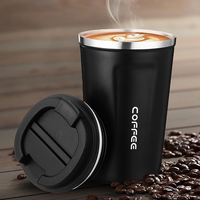 6 Pack Travel Coffee Mugs 12oz Double Wall Insulated Coffee Cups Bulk with Lid Vacuum Stainless Steel Leak Proof Reusable Portable Tumblers for Cold and Hot Drinks(Black, Blue, Green)