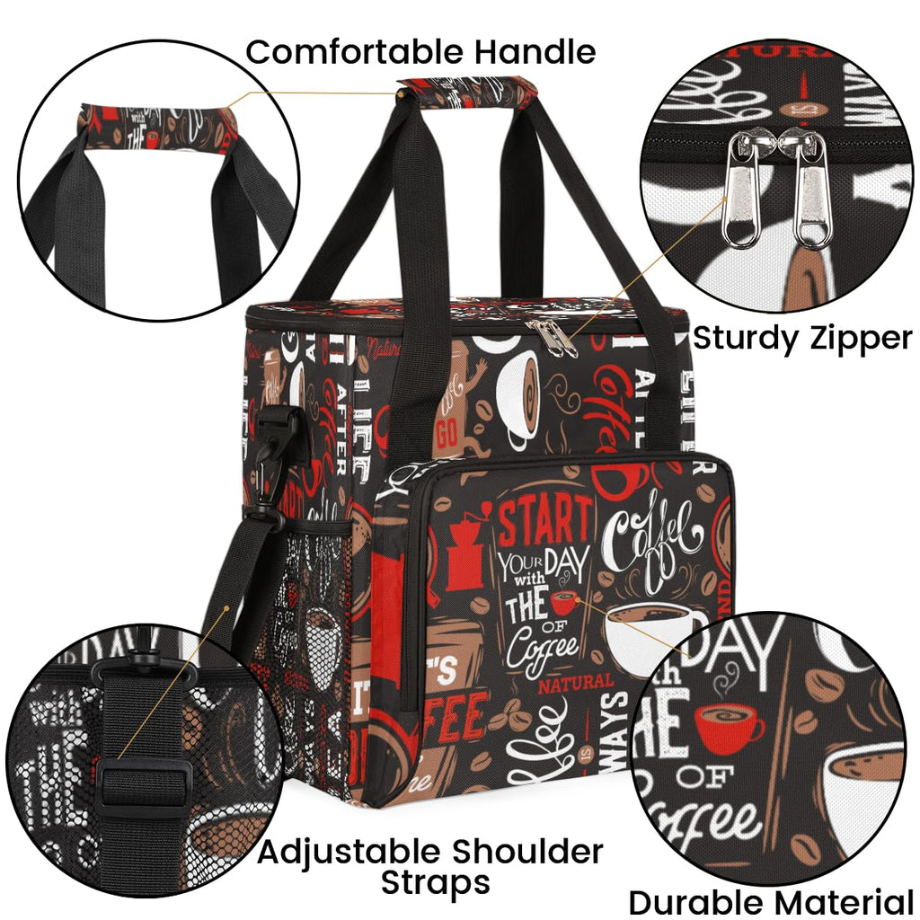 Keurig K-Mini Plus Portable Single Serve Coffee Brewer Case with Pockets for K-cup Pods - Brown and Red Travel Carrying Storage Tote Bag