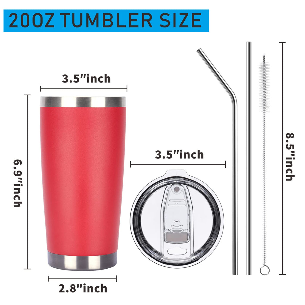 Pandance 20oz Stainless Steel Insulated Tumblers Bulk, Red, 12 Pack