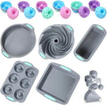 Tongjude 46 Piece Silicone Bakeware Set, Non-Stick Kitchen Oven Baking Pans, Silicone Cake Molds with Cake Pan, Chiffon Cake Pan, Donut Pan, Square Cake Pan and Loaf Pan